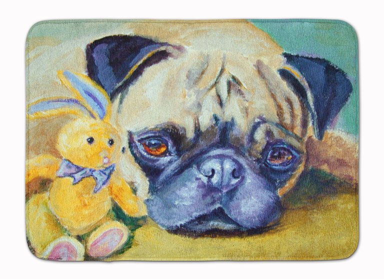 19 in x 27 in Pug Bunny Rabbit Machine Washable Memory Foam Mat