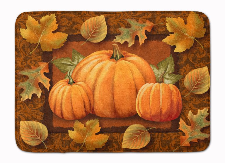 19 in x 27 in Pumpkins and Fall Leaves Machine Washable Memory Foam Mat