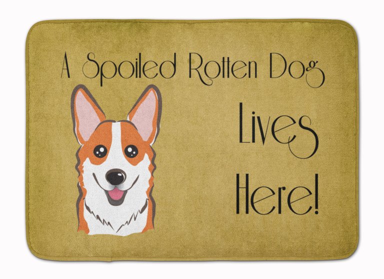 19 in x 27 in Red Corgi Spoiled Dog Lives Here Machine Washable Memory Foam Mat