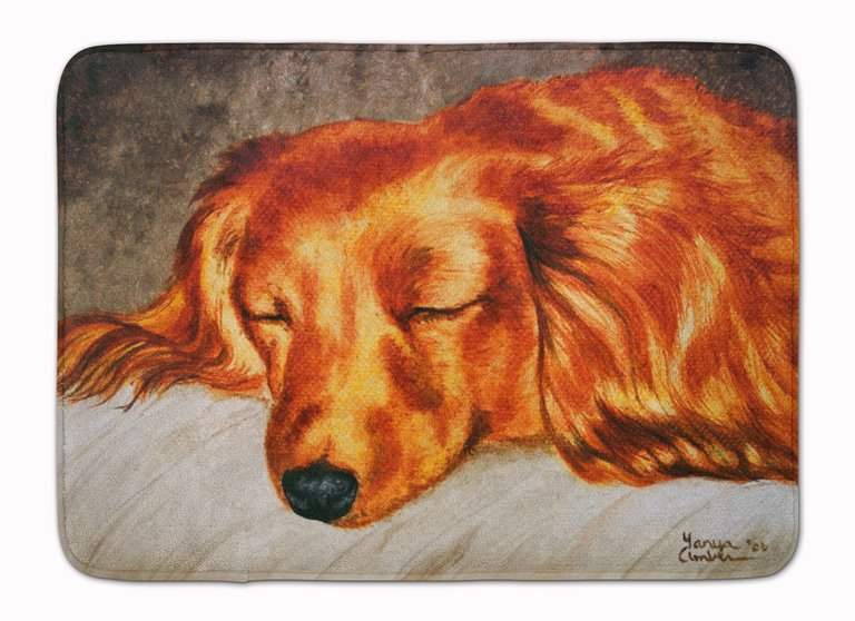 19 in x 27 in Red Longhaired Dachshund Machine Washable Memory Foam Mat