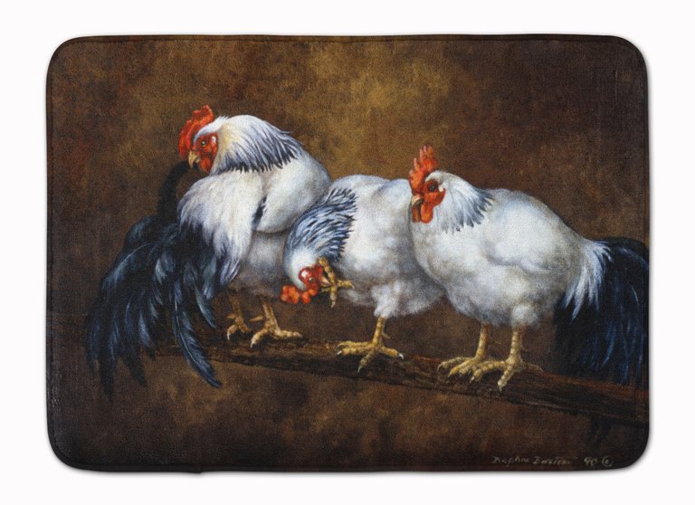 19 in x 27 in Roosting Rooster and Chickens Machine Washable Memory Foam Mat