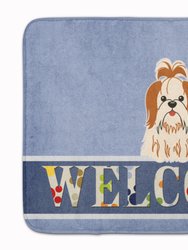 19 in x 27 in Shih Tzu Red White Welcome Machine Washable Memory Foam Mat