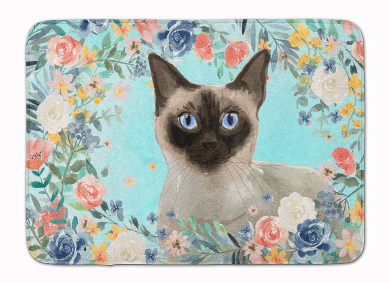 19 in x 27 in Siamese Spring Flowers Machine Washable Memory Foam Mat