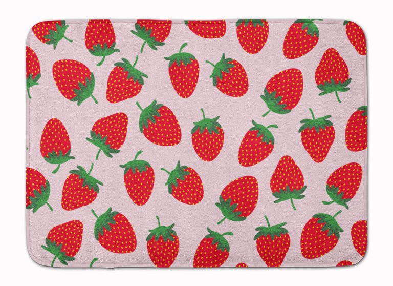19 in x 27 in Strawberries on Pink Machine Washable Memory Foam Mat