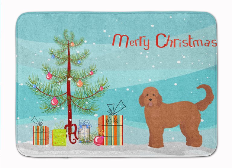 19 in x 27 in Tan Goldendoodle Christmas Tree Machine Washable Memory Foam Mat