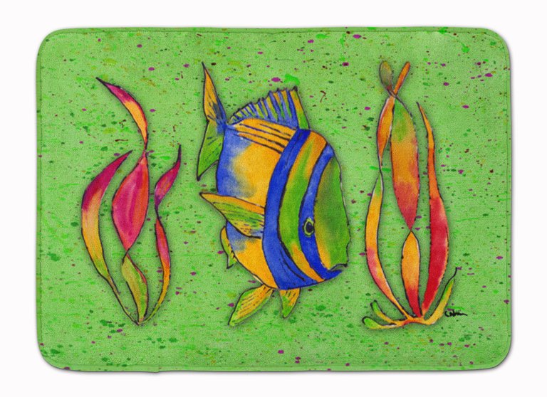 19 in x 27 in Tropical Fish on Green Machine Washable Memory Foam Mat