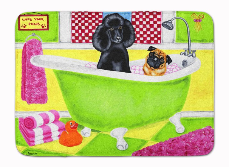 19 in x 27 in Tub for Two with Poodle and Pug Machine Washable Memory Foam Mat