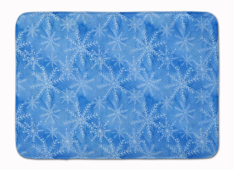 19 in x 27 in Watercolor Dark Blue Winter Snowflakes Machine Washable Memory Foam Mat