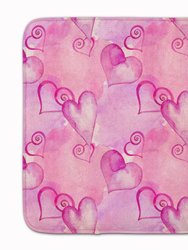 19 in x 27 in Watercolor Hot Pink Hearts Machine Washable Memory Foam Mat