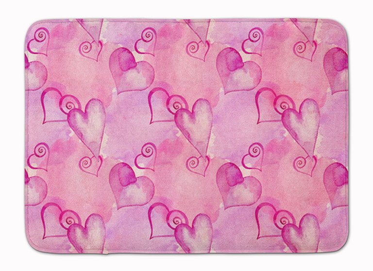 19 in x 27 in Watercolor Hot Pink Hearts Machine Washable Memory Foam Mat