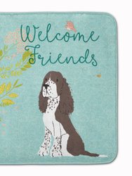 19 in x 27 in Welcome Friends Brown Springer Spaniel Machine Washable Memory Foam Mat