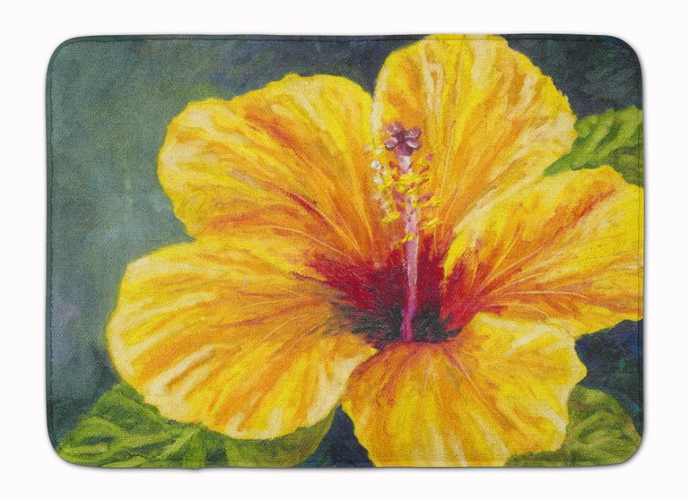 19 in x 27 in Yellow Hibiscus by Malenda Trick Machine Washable Memory Foam Mat