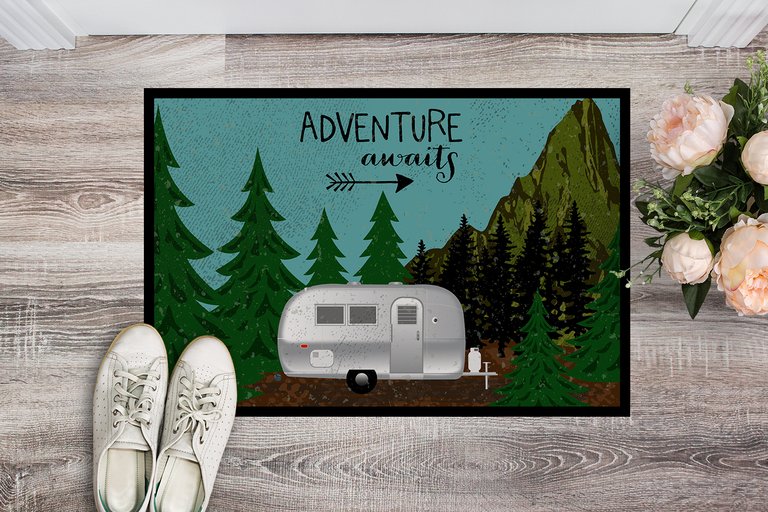 24 in x 36 in Airstream Camper Adventure Awaits Door Mat Indoor/Outdoor