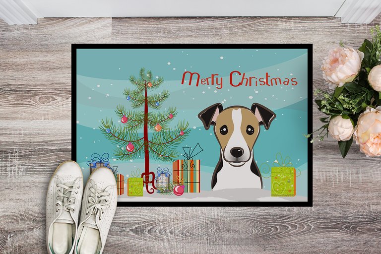 24 in x 36 in Christmas Tree and Jack Russell Terrier Door Mat Indoor/Outdoor