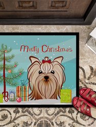 24 in x 36 in Christmas Tree and Yorkie Yorkishire Terrier Door Mat Indoor/Outdoor