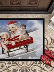 24 in x 36 in Dogs and Kitten in Sled Need for Speed Door Mat Indoor/Outdoor