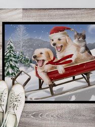 24 in x 36 in Dogs and Kitten in Sled Need for Speed Door Mat Indoor/Outdoor