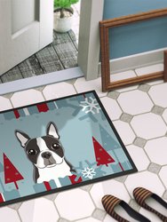 24 in x 36 in Winter Holiday Boston Terrier Door Mat Indoor/Outdoor