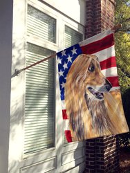 28 x 40 in. Polyester Afghan Hound USA Patriotic American Flag Flag Canvas House Size 2-Sided Heavyweight