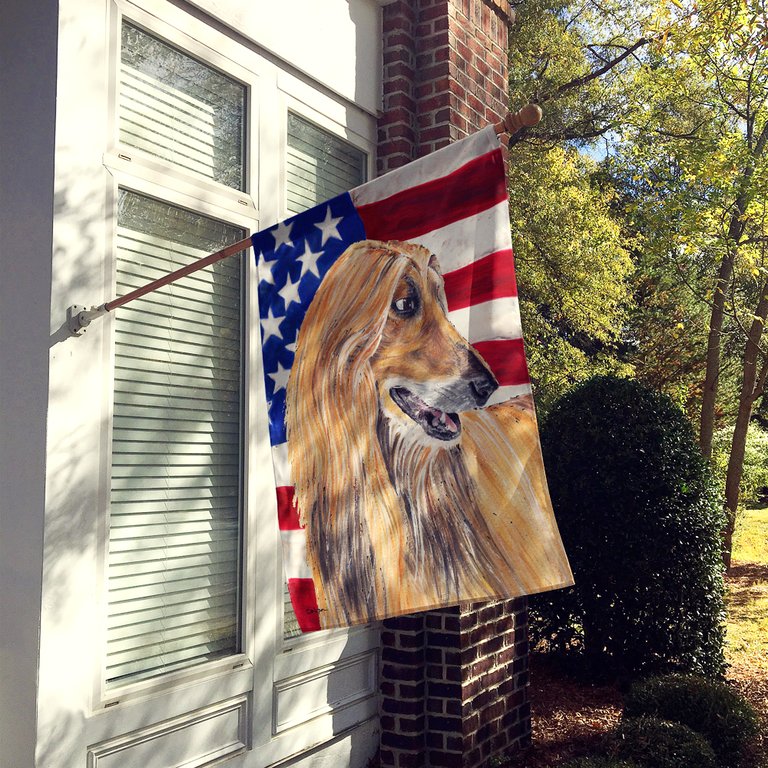 28 x 40 in. Polyester Afghan Hound USA Patriotic American Flag Flag Canvas House Size 2-Sided Heavyweight