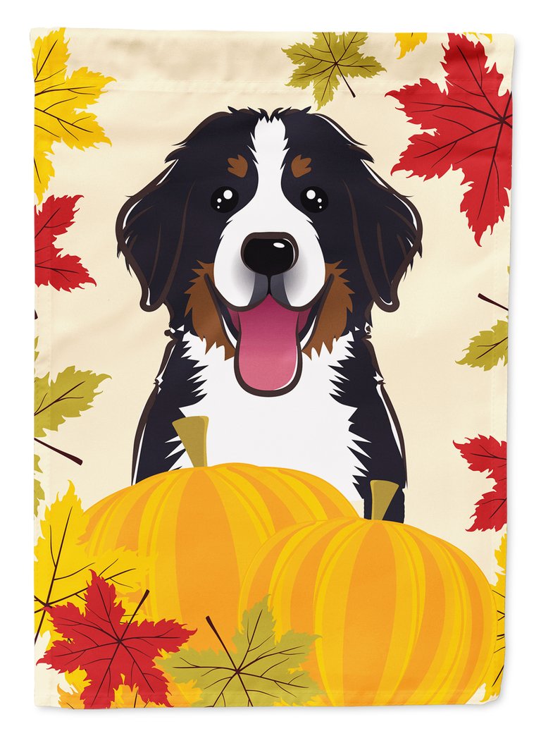 28 x 40 in. Polyester Bernese Mountain Dog Thanksgiving Flag Canvas House Size 2-Sided Heavyweight