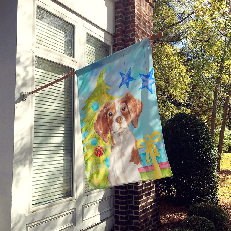 28 x 40 in. Polyester Brittany Spaniel Christmas Flag Canvas House Size 2-Sided Heavyweight