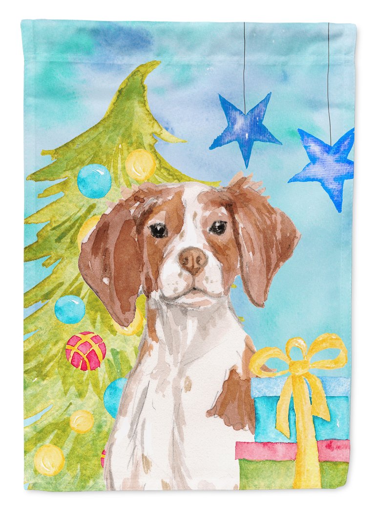 28 x 40 in. Polyester Brittany Spaniel Christmas Flag Canvas House Size 2-Sided Heavyweight