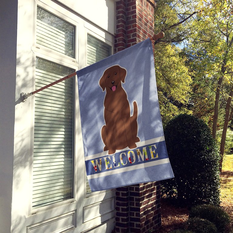28 x 40 in. Polyester Chocolate Labrador Welcome Flag Canvas House Size 2-Sided Heavyweight