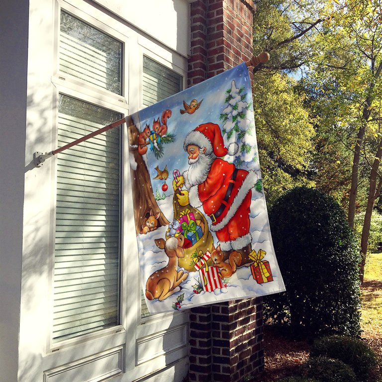 28 x 40 in. Polyester Christmas Santa Claus handing out presents Flag Canvas House Size 2-Sided Heavyweight