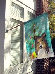 28 x 40 in. Polyester Christmas Tree and Sheltie Flag Canvas House Size 2-Sided Heavyweight