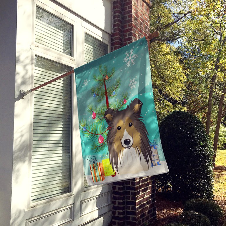 28 x 40 in. Polyester Christmas Tree and Sheltie Flag Canvas House Size 2-Sided Heavyweight