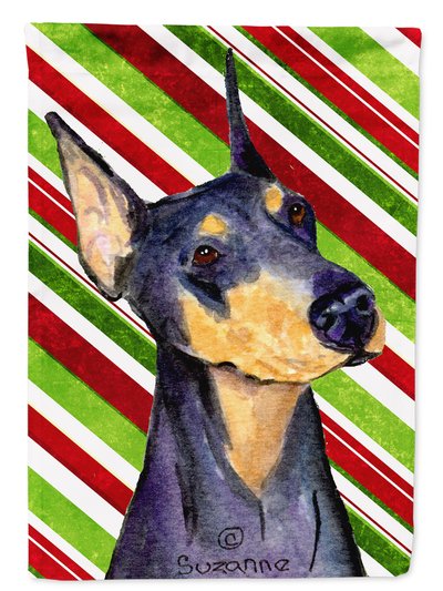Caroline's Treasures 28 x 40 in. Polyester Doberman Candy Cane Holiday Christmas Flag Canvas House Size 2-Sided Heavyweight product
