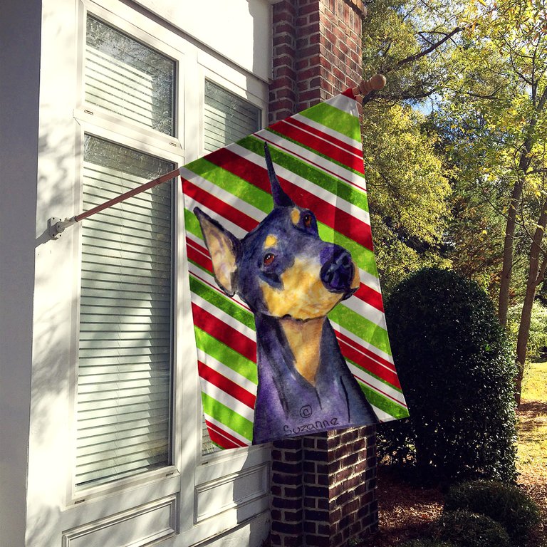28 x 40 in. Polyester Doberman Candy Cane Holiday Christmas Flag Canvas House Size 2-Sided Heavyweight