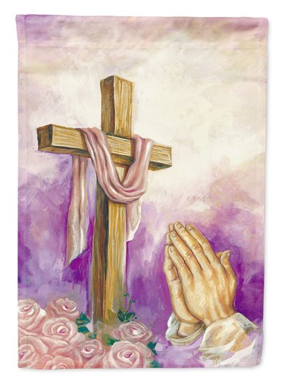 Caroline's Treasures 28 x 40 in. Polyester Easter Cross with Praying Hands Flag Canvas House Size 2-Sided Heavyweight product