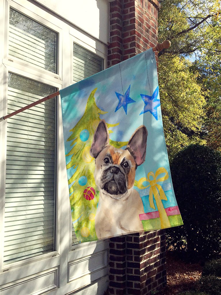 28 x 40 in. Polyester Fawn French Bulldog Christmas Flag Canvas House Size 2-Sided Heavyweight