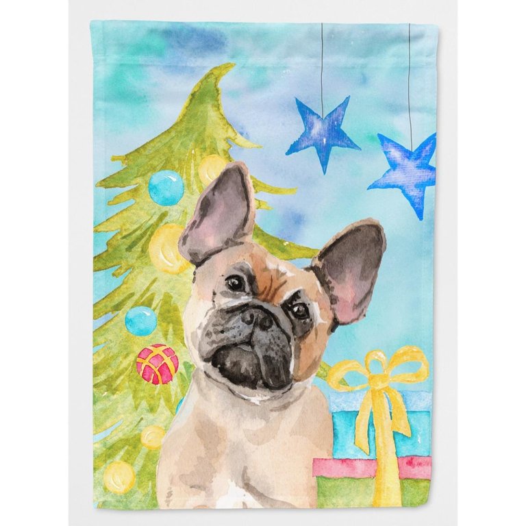 28 x 40 in. Polyester Fawn French Bulldog Christmas Flag Canvas House Size 2-Sided Heavyweight