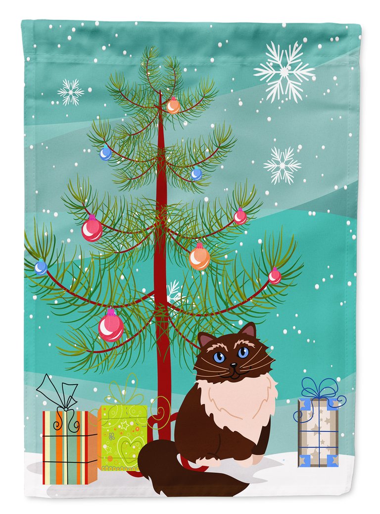 28 x 40 in. Polyester Himalayan Cat Merry Christmas Tree Flag Canvas House Size 2-Sided Heavyweight