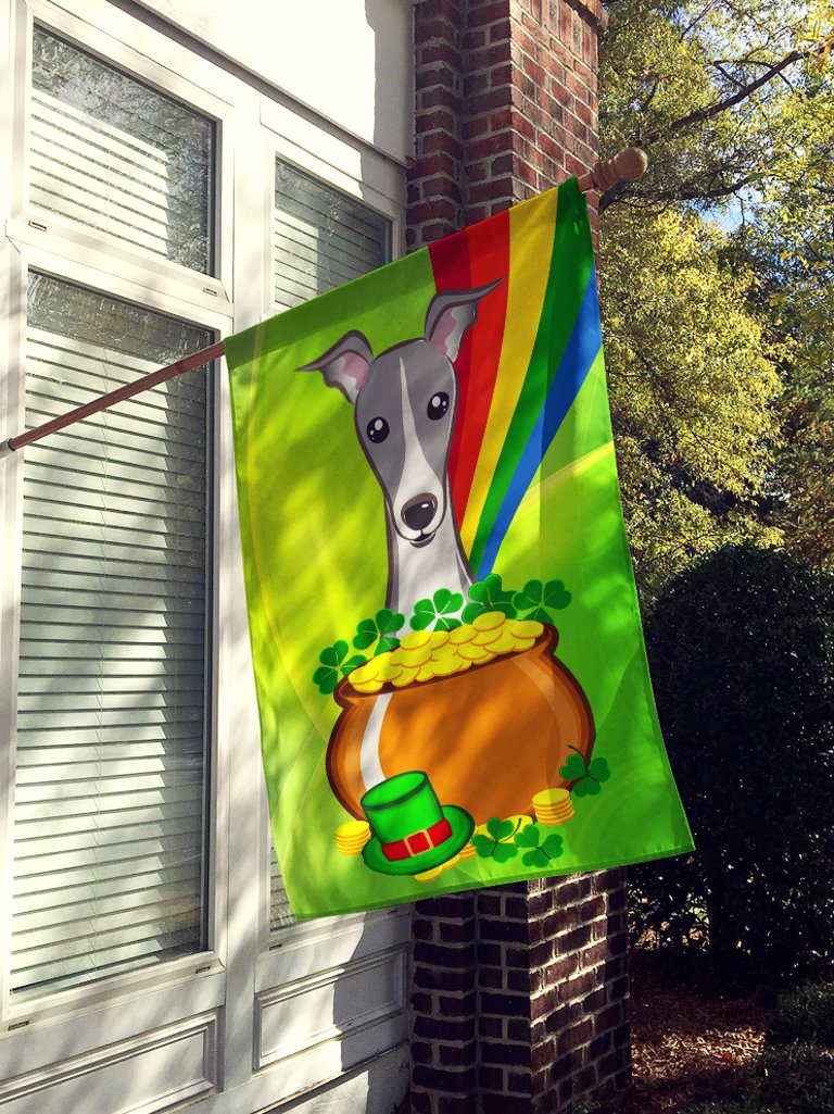 28 x 40 in. Polyester Italian Greyhound St. Patrick's Day Flag Canvas House Size 2-Sided Heavyweight