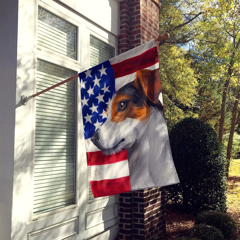 28 x 40 in. Polyester Jack Russell Terrier American Flag Flag Canvas House Size 2-Sided Heavyweight