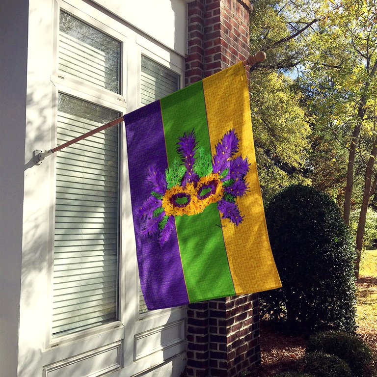 28 x 40 in. Polyester Mardi Gras with Feathers Flag Canvas House Size 2-Sided Heavyweight