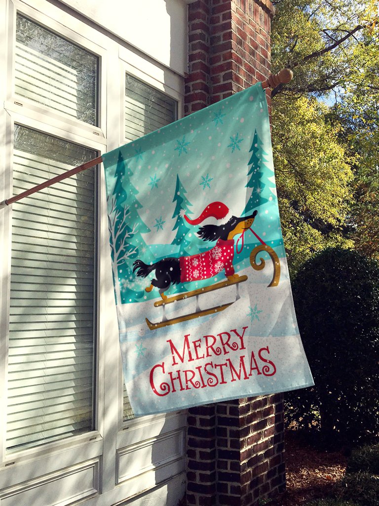 28 x 40 in. Polyester Merry Christmas Dachshund Flag Canvas House Size 2-Sided Heavyweight