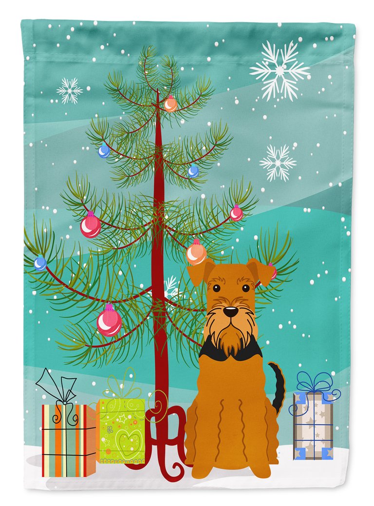 28 x 40 in. Polyester Merry Christmas Tree Airedale Flag Canvas House Size 2-Sided Heavyweight