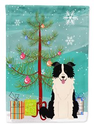 28 x 40 in. Polyester Merry Christmas Tree Border Collie Black White Flag Canvas House Size 2-Sided Heavyweight