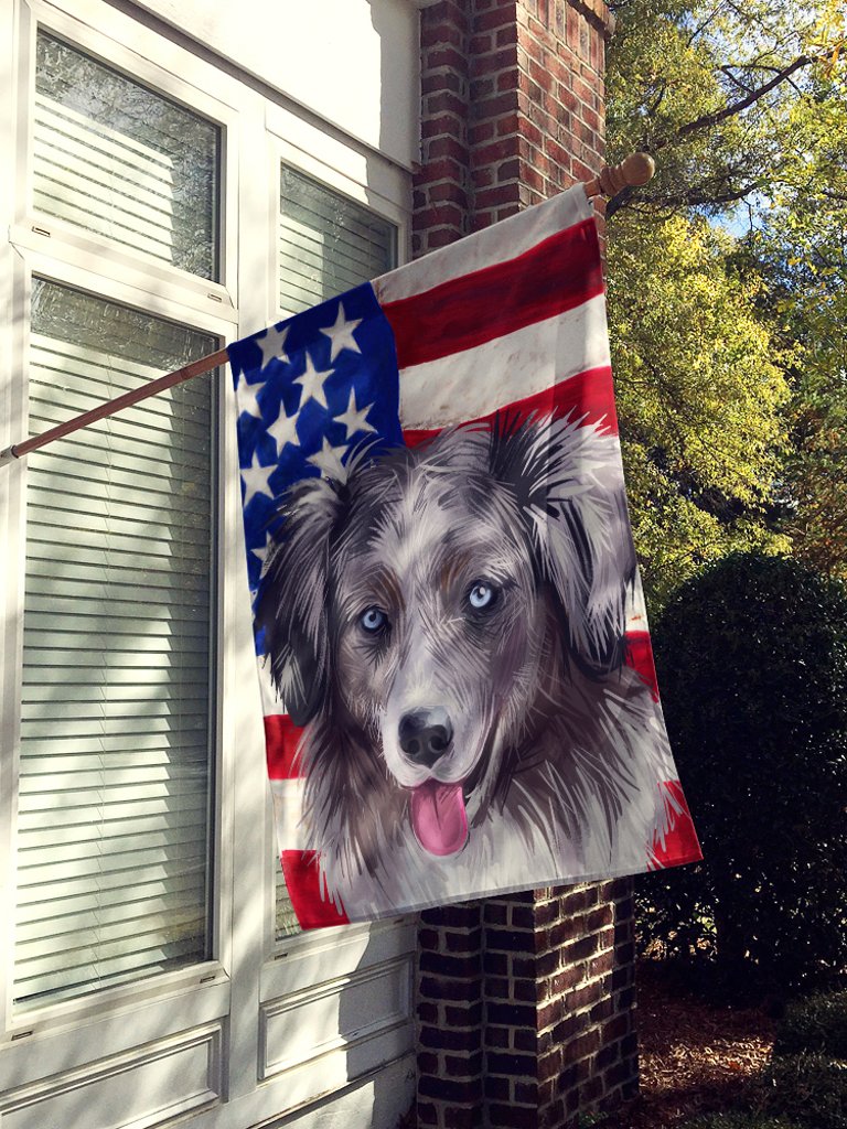 28 x 40 in. Polyester Miniature American Shepherd American Flag Flag Canvas House Size 2-Sided Heavyweight