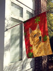 28 x 40 in. Polyester Norwich Terrier Red and Green Snowflakes Holiday Christmas Flag Canvas House Size 2-Sided Heavyweight