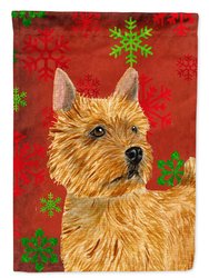 28 x 40 in. Polyester Norwich Terrier Red and Green Snowflakes Holiday Christmas Flag Canvas House Size 2-Sided Heavyweight