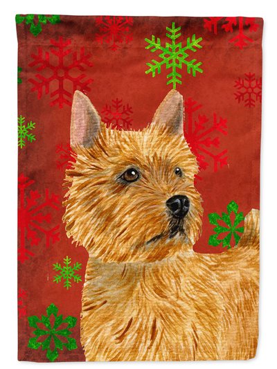 Caroline's Treasures 28 x 40 in. Polyester Norwich Terrier Red and Green Snowflakes Holiday Christmas Flag Canvas House Size 2-Sided Heavyweight product