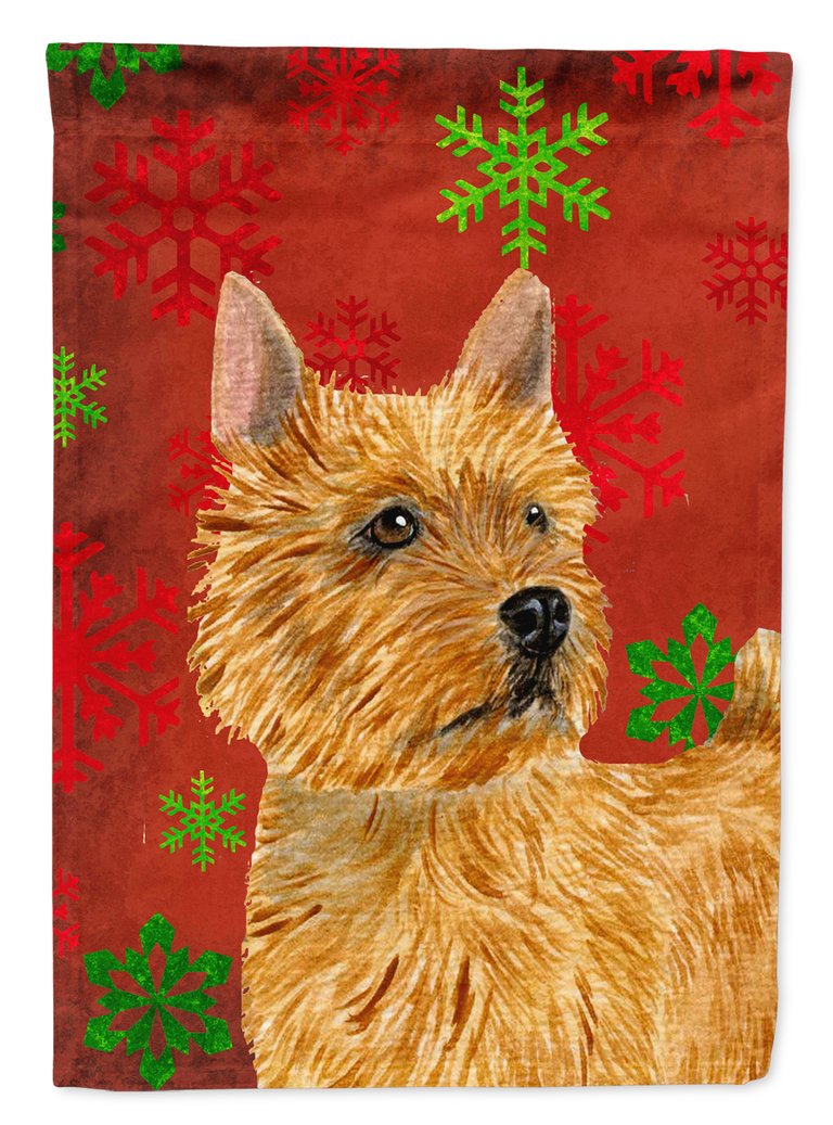 28 x 40 in. Polyester Norwich Terrier Red and Green Snowflakes Holiday Christmas Flag Canvas House Size 2-Sided Heavyweight