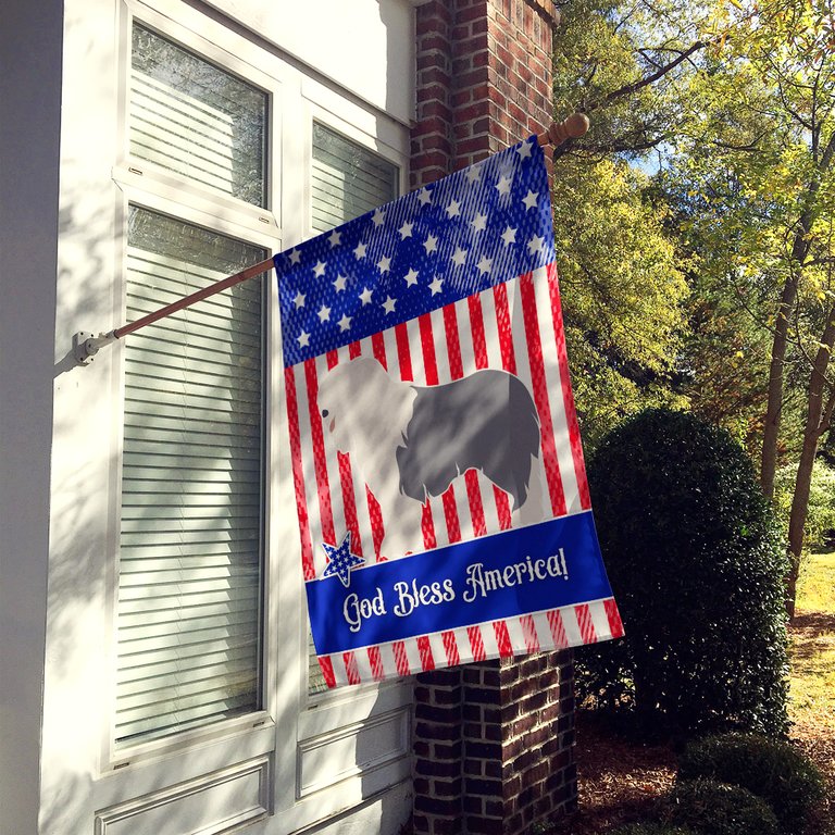 28 x 40 in. Polyester Old English Sheepdog American Flag Canvas House Size 2-Sided Heavyweight