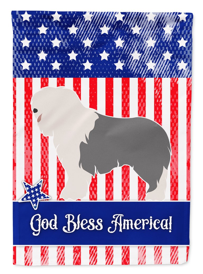 28 x 40 in. Polyester Old English Sheepdog American Flag Canvas House Size 2-Sided Heavyweight